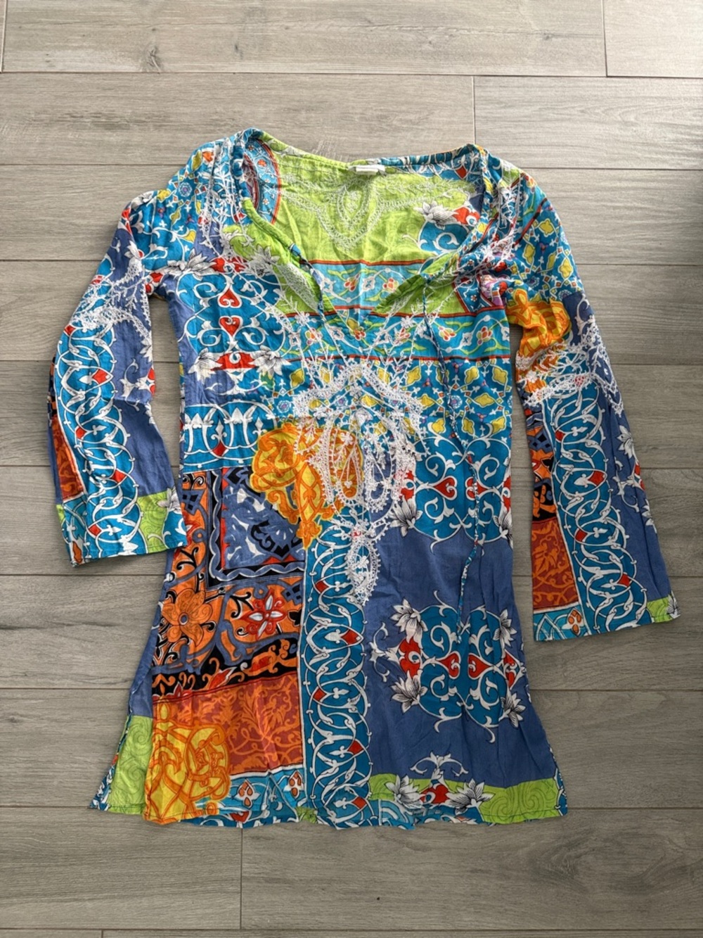 Debbie Katz Vibrant Blue Multicolor Patchwork Swim Coverup Tunic
